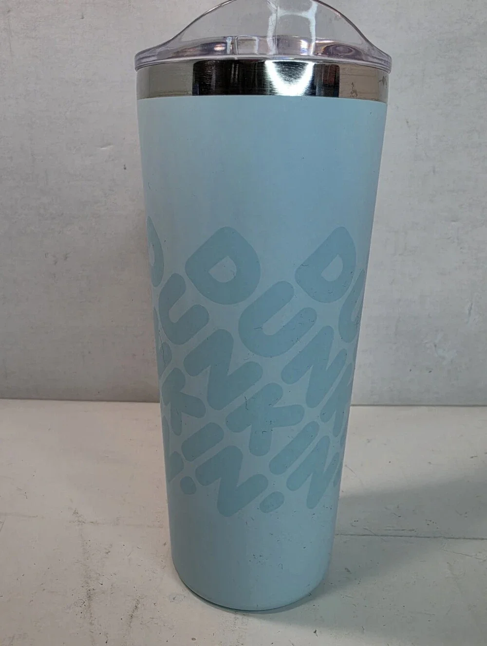 Dunkin' brand 20oz Light Blue Polished/Matte Stainless Steel Sipper Tumbler,